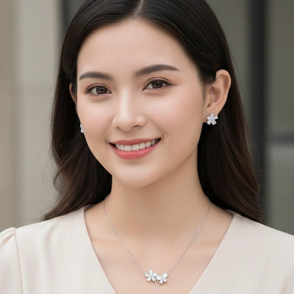 Floral Drop CZ Necklace Set